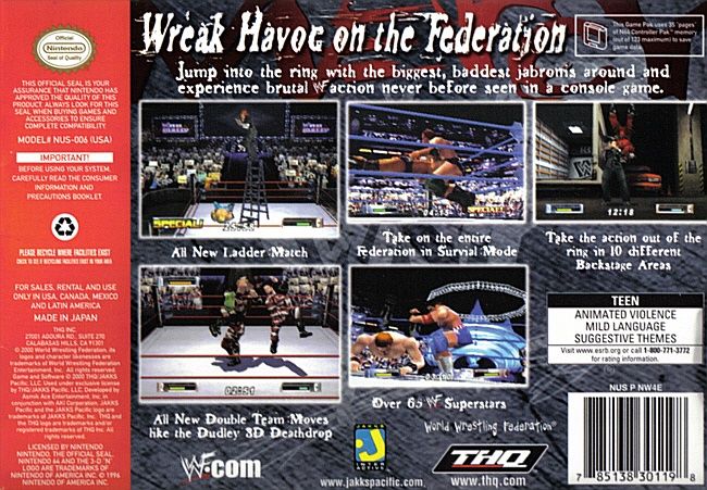 
WWF No Mercy | Nintendo 64 | back cover | Data by MobyGames.com