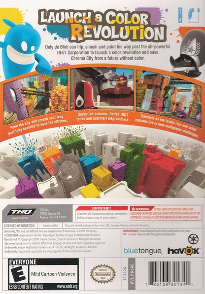 de Blob | Wii | back cover | region=North America | source-country=United States | zypher-v2 | moby-eb45c2d1e1c0 | Data by MobyGames.com
