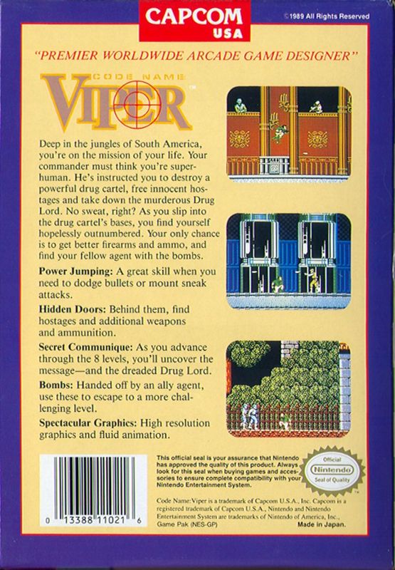 Code Name: Viper | NES | back cover | region=North America | source-country=United States | zypher-v2 | moby-ffecb291ad2d | Data by MobyGames.com