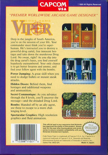 Code Name: Viper | NES | back cover | region=North America | source-country=United States | zypher-v2 | moby-ffecb291ad2d | Data by MobyGames.com