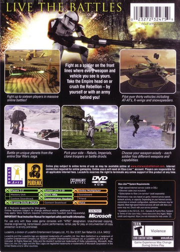 Star Wars: Battlefront | Xbox | back cover | region=North America | source-country=United States | zypher-v2 | moby-a07da1e129d1 | Data by MobyGames.com