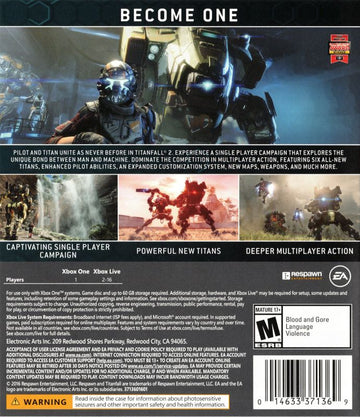 Titanfall 2 | Xbox One | back cover | region=North America | source-country=United States | zypher-v2 | moby-b31fa5bc1a7a | Data by MobyGames.com