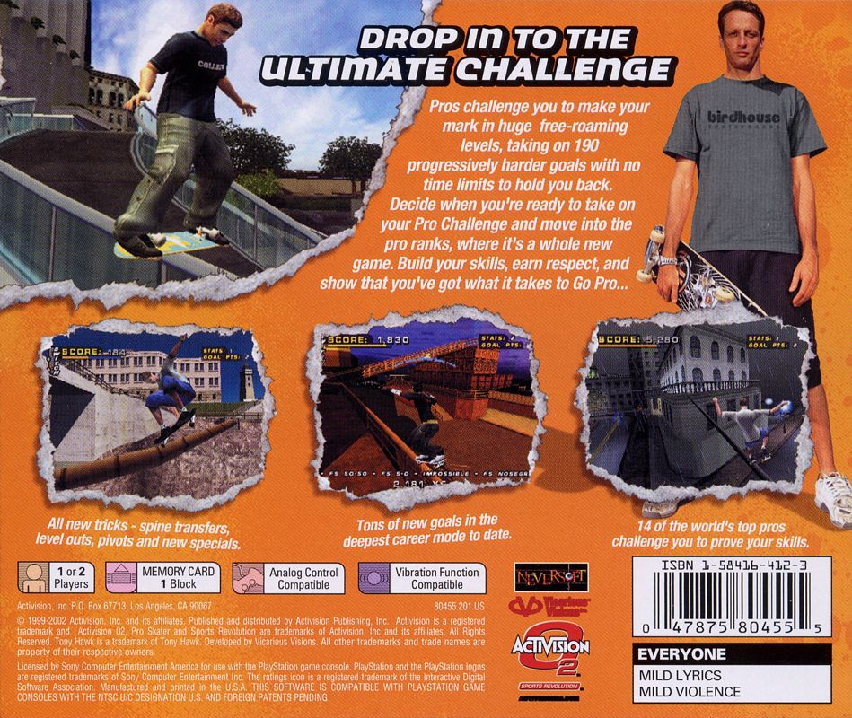 
Tony Hawk's Pro Skater 4 | PlayStation | back cover | Data by MobyGames.com