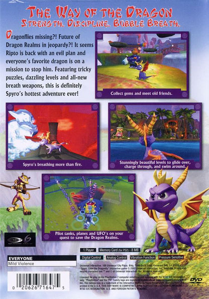 Spyro: Enter the Dragonfly | PlayStation 2 | back cover | region=North America | source-country=Canada,United States | zypher-v2 | moby-689a8a81da46 | Data by MobyGames.com
