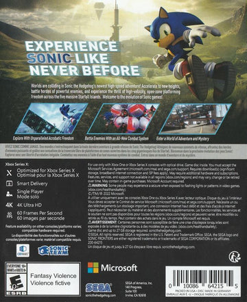 
Sonic Frontiers | Xbox Series | back cover | Data by MobyGames.com