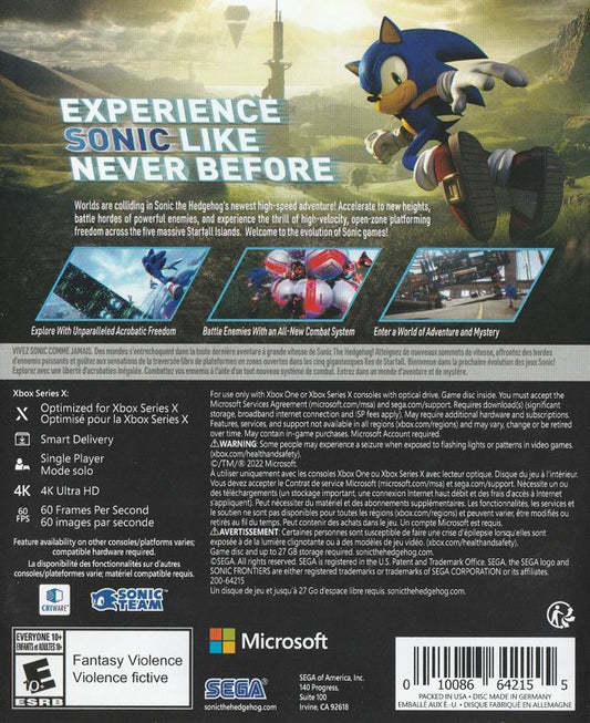 
Sonic Frontiers | Xbox Series | back cover | Data by MobyGames.com