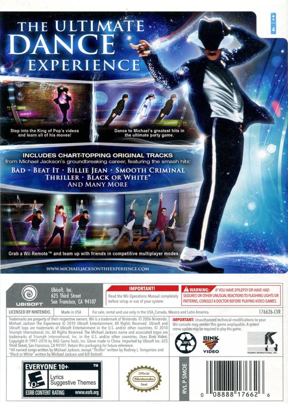 
Michael Jackson: The Experience | Wii | back cover | Region: North America | source-country=United States | Data by MobyGames.com