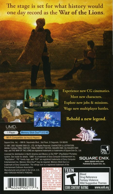 Final Fantasy Tactics: The War of the Lions | PSP | back cover | region=North America | source-country=United States | zypher-v2 | moby-924fb0fe9693 | Data by MobyGames.com