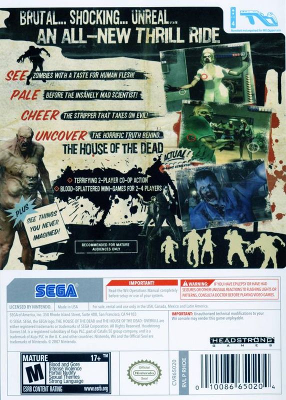The House of the Dead: Overkill | Wii | back cover | region=North America | source-country=Canada,Mexico,Other,United States | zypher-v2 | moby-b57778522db8 | Data by MobyGames.com