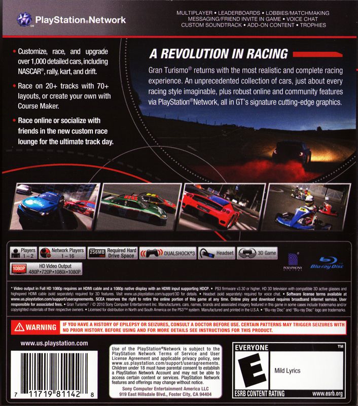 
Gran Turismo 5 | PlayStation 3 | back cover | Data by MobyGames.com