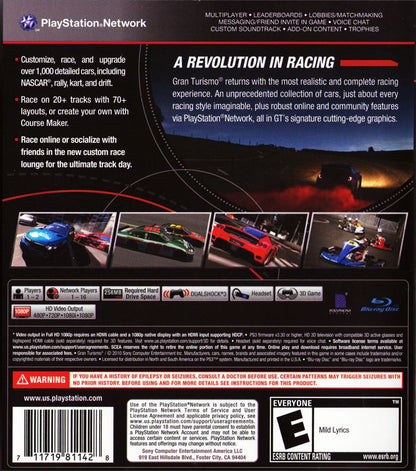 
Gran Turismo 5 | PlayStation 3 | back cover | Data by MobyGames.com