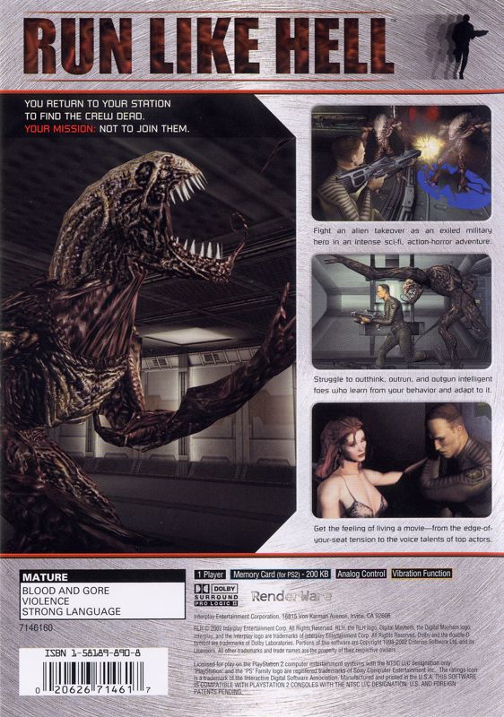 
Run Like Hell | PlayStation 2 | back cover | Data by MobyGames.com