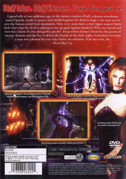 
Devil May Cry | PlayStation 2 | back cover | Region: North America | source-country=Canada,United States | Data by MobyGames.com