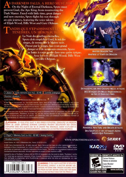The Legend of Spyro: The Eternal Night | PlayStation 2 | back cover | region=North America | source-country=Canada,United States | zypher-v2 | moby-335543f5cfd8 | Data by MobyGames.com