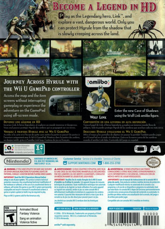 The Legend of Zelda: Twilight Princess HD | Wii U | back cover | Data by MobyGames.com