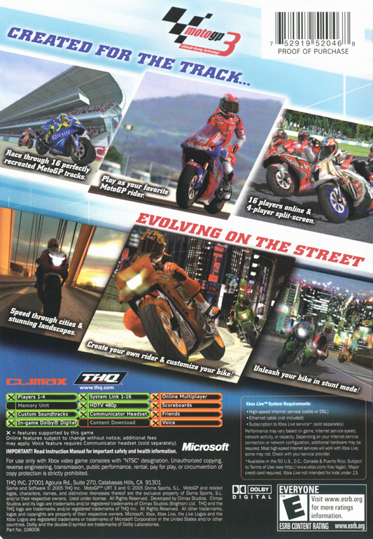 
MotoGP: Ultimate Racing Technology 3 | Xbox | back cover | Data by MobyGames.com