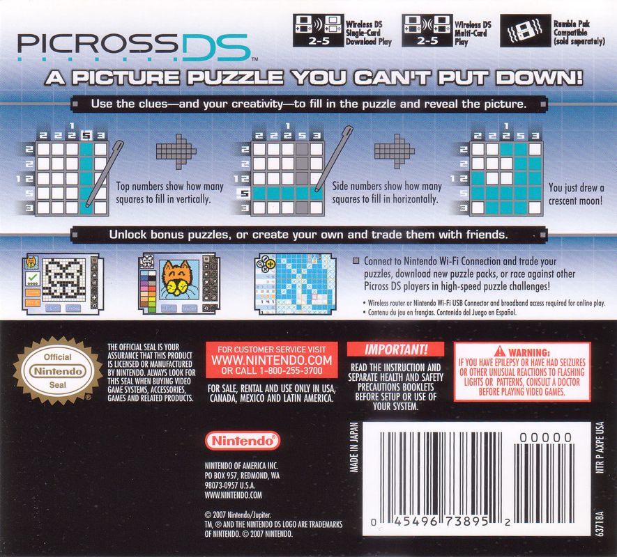 
Picross DS | Nintendo DS | back cover | Data by MobyGames.com
