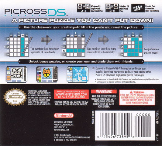 
Picross DS | Nintendo DS | back cover | Data by MobyGames.com