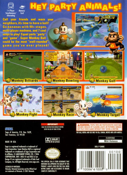 Super Monkey Ball | GameCube | back cover | region=North America | source-country=Canada,Mexico,Other,United States | zypher-v2 | moby-d1e9ee60b441 | Data by MobyGames.com