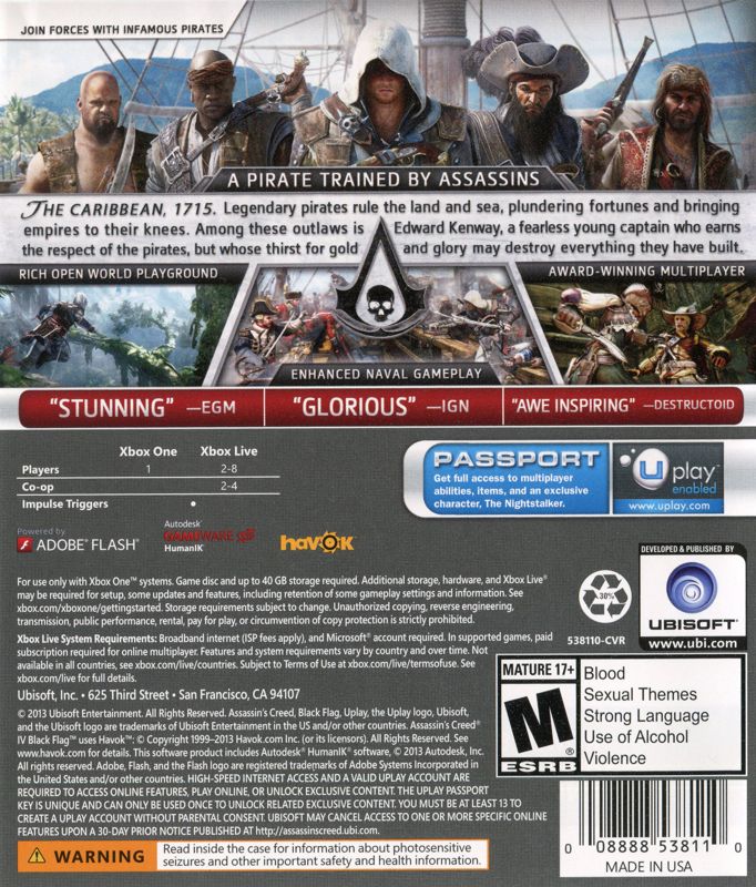 Assassin's Creed IV: Black Flag | Xbox One | back cover | Data by MobyGames.com
