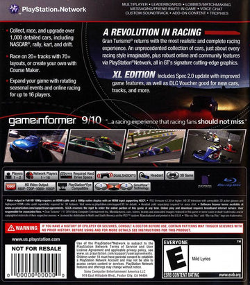 
Gran Turismo 5: XL Edition | PlayStation 3 | back cover | Data by MobyGames.com