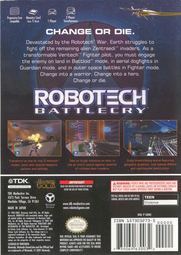 
Robotech: Battlecry | GameCube | back cover | Data by MobyGames.com