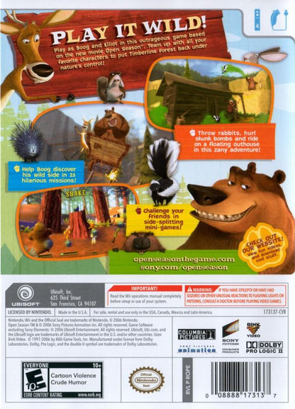 Open Season | Wii | back cover | region=North America | source-country=Canada,Mexico,United States | zypher-v2 | moby-46e716a7327d | Data by MobyGames.com