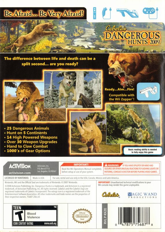 
Cabela's Dangerous Hunts 2009 | Wii | back cover | Data by MobyGames.com