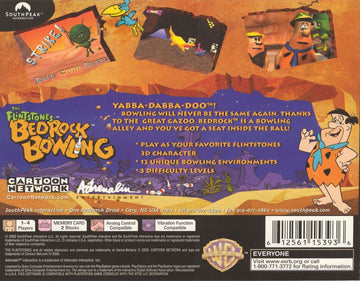 
The Flintstones: Bedrock Bowling | PlayStation | back cover | Region: North America | source-country=Canada,United States | Data by MobyGames.com