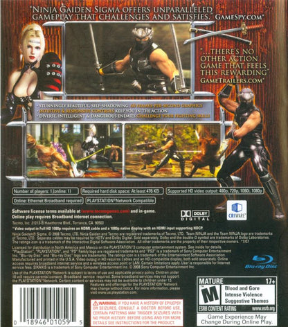 Ninja Gaiden Sigma | PlayStation 3 | back cover | region=North America | source-country=United States | zypher-v2 | moby-7a8a0f51658e | Data by MobyGames.com