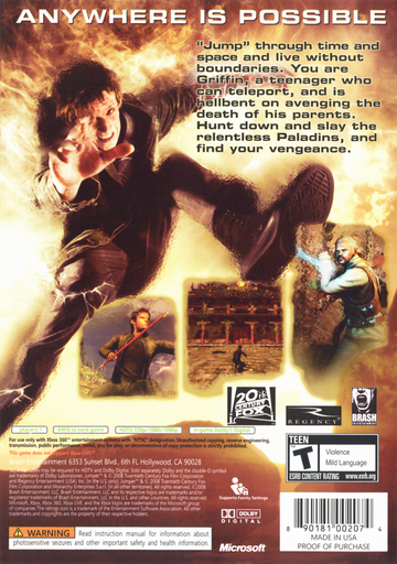 Jumper: Griffin's Story | Xbox 360 | back cover | region=North America | source-country=United States | zypher-v2 | moby-73bf840d9ce9 | Data by MobyGames.com