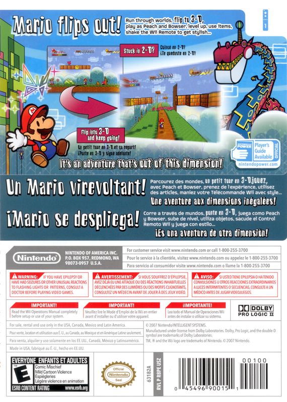 Super Paper Mario | Wii | back cover | region=North America | source-country=Canada,Mexico,Other,United States | zypher-v2 | moby-eaabd6f83353 | Data by MobyGames.com