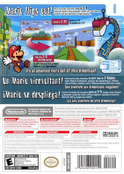 Super Paper Mario | Wii | back cover | region=North America | source-country=Canada,Mexico,Other,United States | zypher-v2 | moby-eaabd6f83353 | Data by MobyGames.com