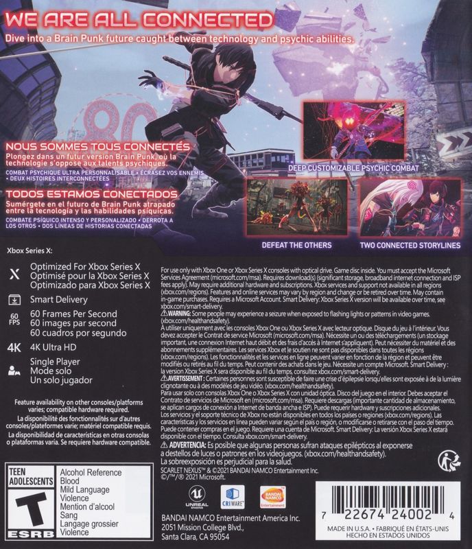 Scarlet Nexus | Xbox Series | back cover | Data by MobyGames.com
