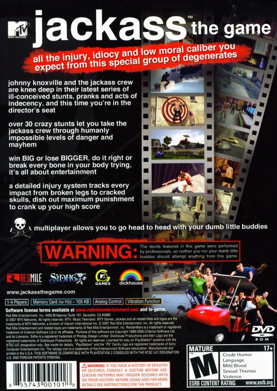 
Jackass: The Game | PlayStation 2 | back cover | Data by MobyGames.com