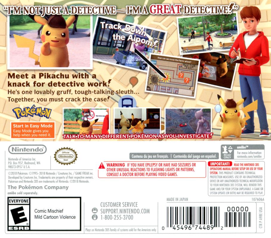 
Detective Pikachu | Nintendo 3DS | back cover | Data by MobyGames.com