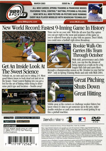 
MLB 2004 | PlayStation 2 | back cover | Region: North America | source-country=Canada,United States | Data by MobyGames.com