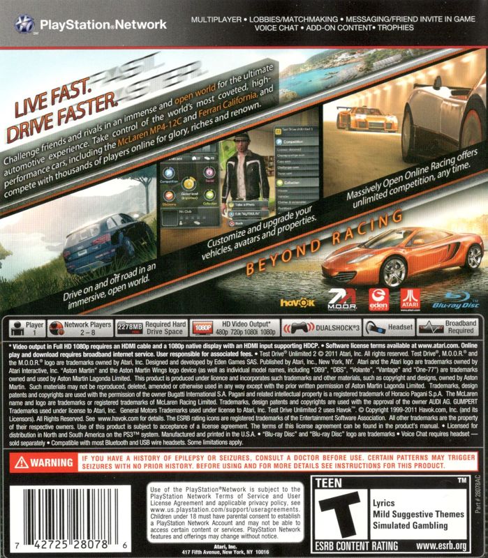 
Test Drive Unlimited 2 | PlayStation 3 | back cover | Data by MobyGames.com