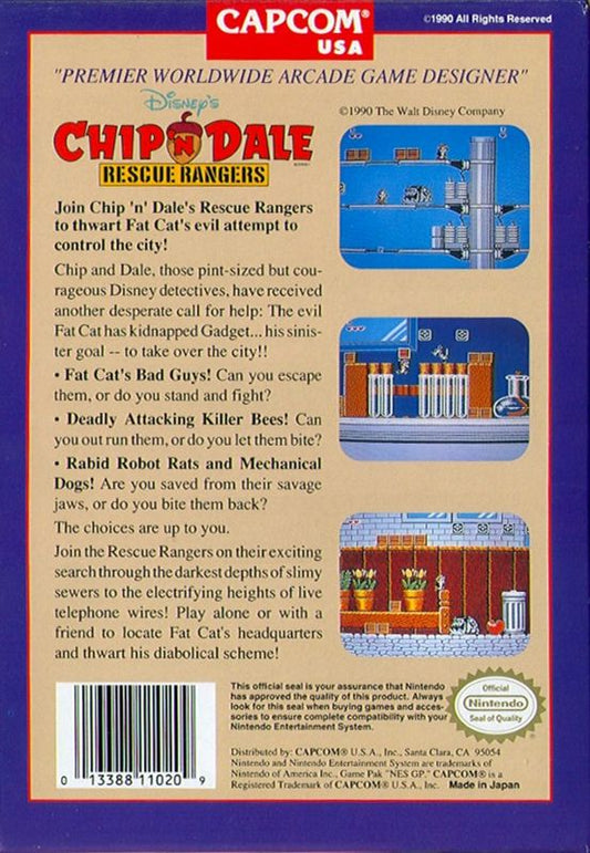 
Disney's Chip 'n Dale: Rescue Rangers | NES | back cover | Data by MobyGames.com