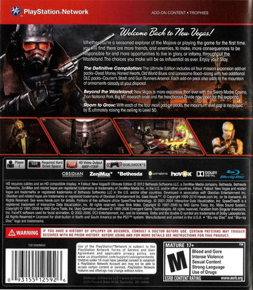 Fallout: New Vegas - Ultimate Edition | PlayStation 3 | back cover | region=North America | source-country=United States | zypher-v2 | moby-0759e91c2b65 | Data by MobyGames.com