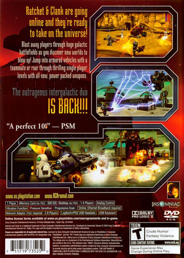 Ratchet & Clank: Up Your Arsenal | PlayStation 2 | back cover | region=North America | source-country=Canada,United States | zypher-v2 | moby-fb4283eb40e9 | Data by MobyGames.com