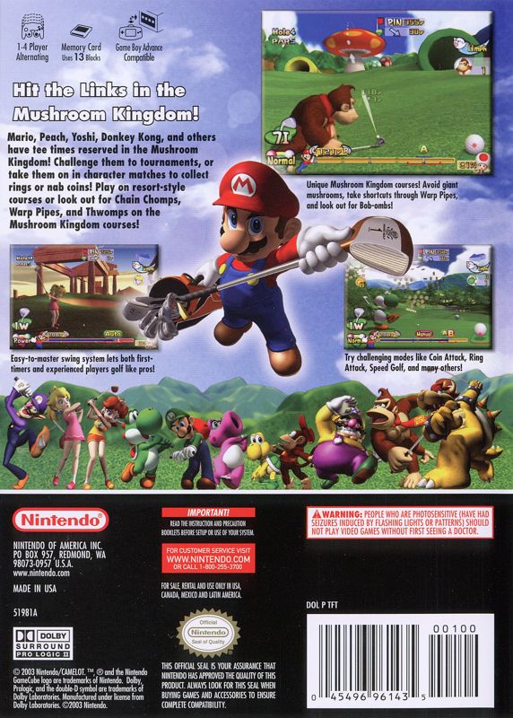 Mario Golf: Toadstool Tour | GameCube | back cover | region=North America | source-country=Canada,United States | zypher-v2 | moby-56a9e60efdcb | Data by MobyGames.com