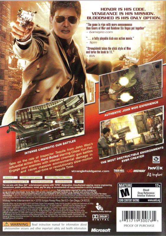 
Stranglehold | Xbox 360 | back cover | Region: North America | source-country=United States | Data by MobyGames.com