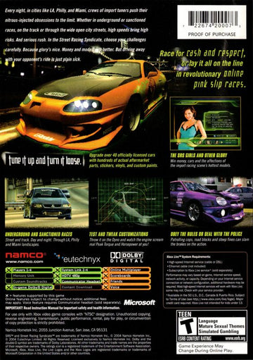 
SRS: Street Racing Syndicate | Xbox | back cover | Data by MobyGames.com