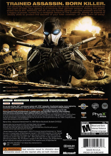 
Wanted: Weapons of Fate | Xbox 360 | back cover | Region: North America | source-country=United States | Data by MobyGames.com