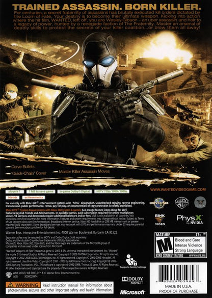 
Wanted: Weapons of Fate | Xbox 360 | back cover | Region: North America | source-country=United States | Data by MobyGames.com