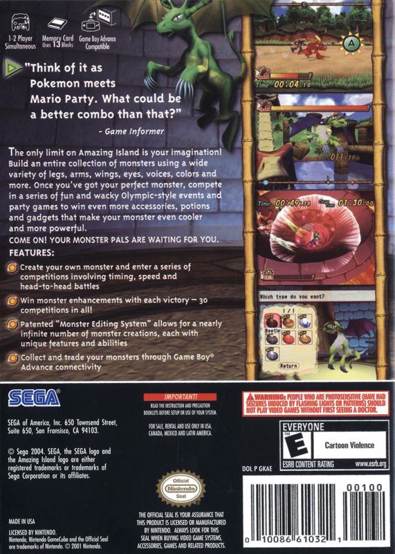 
Amazing Island | GameCube | back cover | Data by MobyGames.com