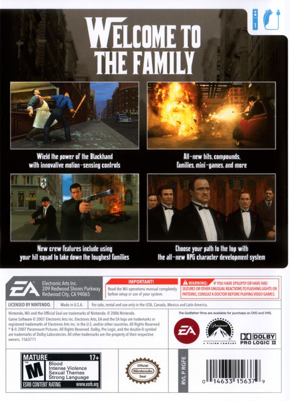 
The Godfather: Blackhand Edition | Wii | back cover | Data by MobyGames.com