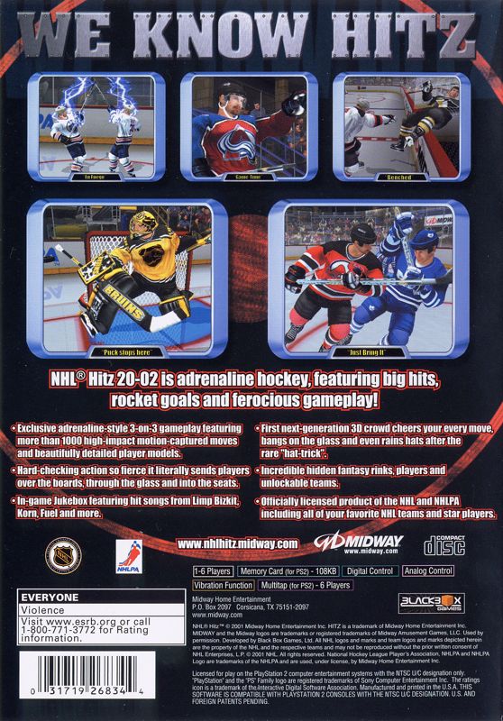 NHL Hitz 20-02 | PlayStation 2 | back cover | region=North America | source-country=United States | zypher-v2 | moby-1db6fdeb2989 | Data by MobyGames.com