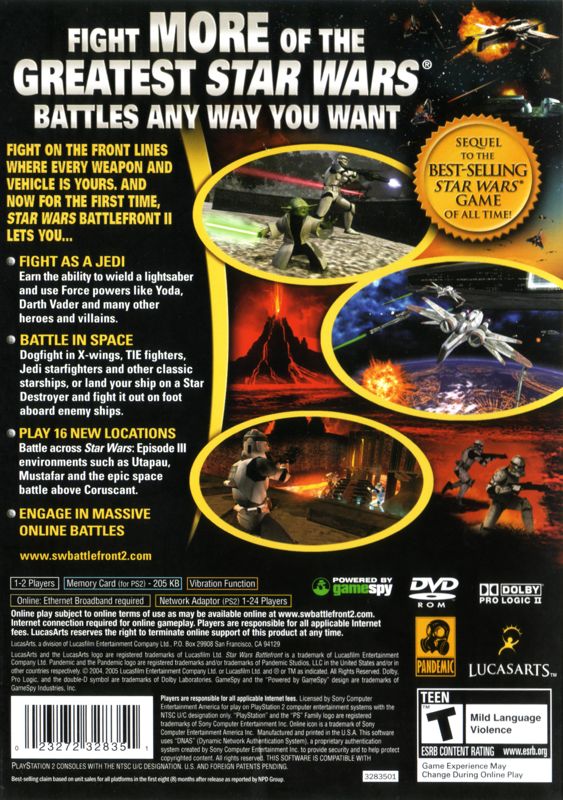 Star Wars: Battlefront II | PlayStation 2 | back cover | region=North America | source-country=United States | zypher-v2 | moby-14833bad7ad2 | Data by MobyGames.com